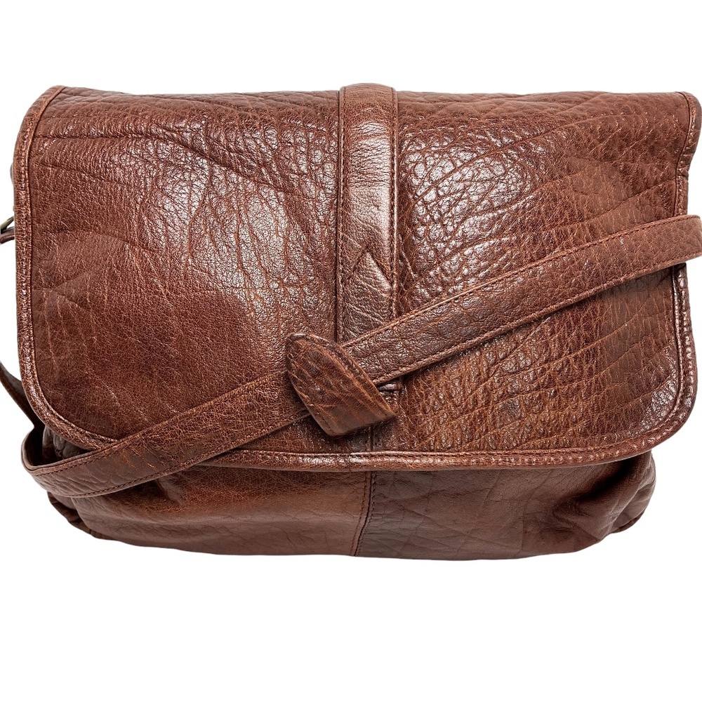 WILSONS Genuine Leather Warm Brown Large Flap Shoulder Bag Purse Handbag Tote